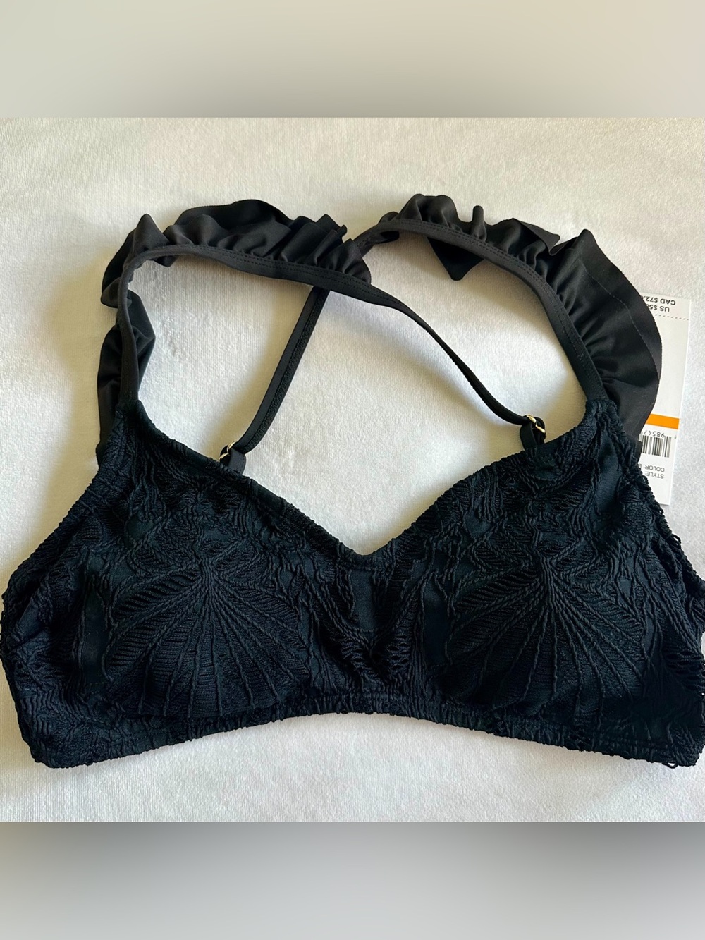 cece black w ruffles bikini top / size small